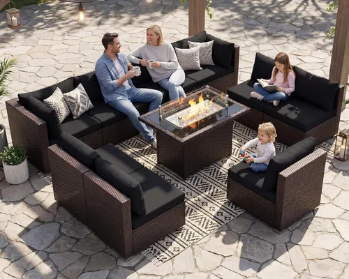 Vista 126 de NICESOUL Juego de muebles de patio de ratán extra grande con mesa para fogata de gas y propano, 29.3 pulgadas, respaldo alto, cómodos conversaciones