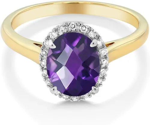 Vista 35 de Gem Stone King Anillo de compromiso ovalado de oro amarillo de 10 quilates con piedra natal y halo de diamantes Ovalado de 0.354 x 0.276 in