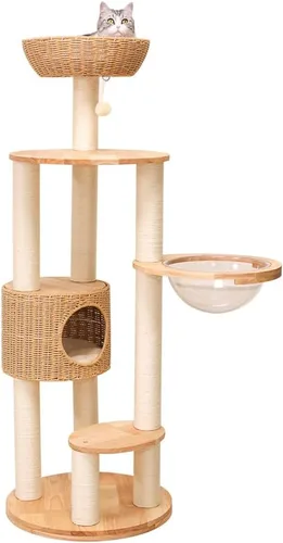 Vista 2 de Árbol moderno para gatos grandes, torre para gatos de 60 pulgadas de alto con poste rascador para gatos de interior, condominio para gatos de varios
