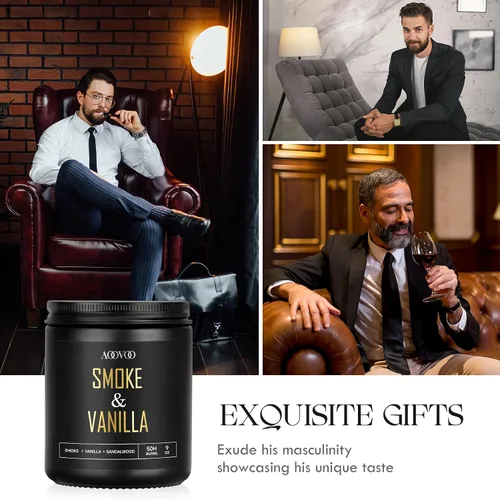 Vista 4 de AOOVOO Velas perfumadas para hombres – Velas de humo y vainilla para el hogar, vela negra masculina, regalo para mujeres y hombres, regalos