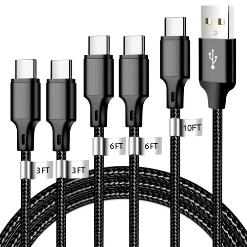 Vista 23 de Cable de carga USB A a USB C, paquete de 5 [3/3/6/6/10 pies] cable de carga rápida tipo C de alta velocidad de datos y transferencia compatible