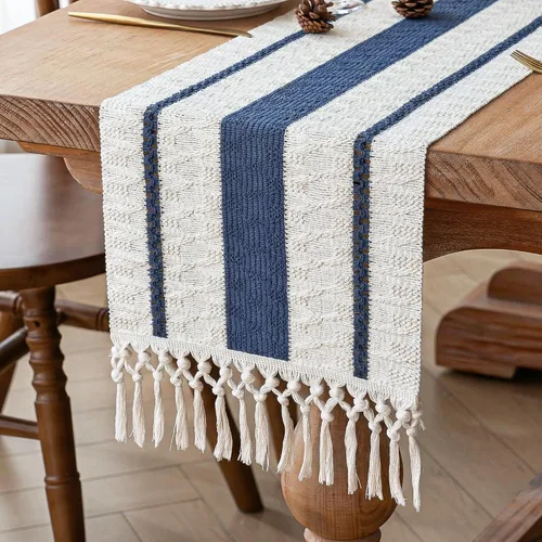 Vista 41 de FEXIA Camino de mesa bohemio para decoración del hogar, 12 x 72 pulgadas, decoración rústica de macramé Beige