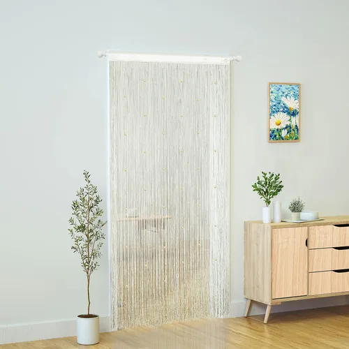 Vista 2 de YaoYue Cortina de hilos para umbral, cortinas de puerta, divisor de ambientes con flecos estilo boho hippie para colgar en patio, dormitorio