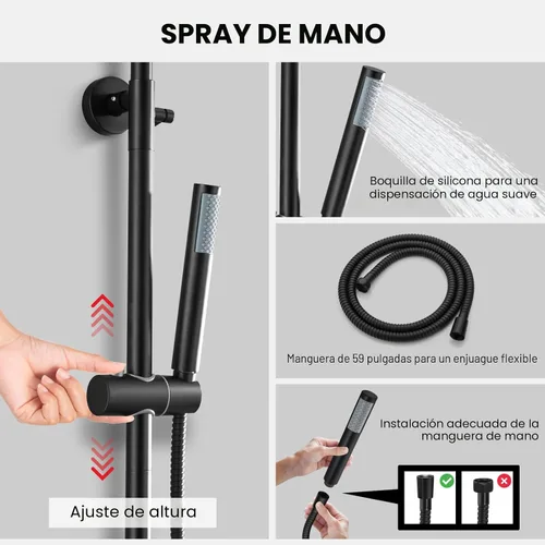 Vista 7 de gotonovo accesorios de ducha al aire libre SUS304 de acero inoxidable, kit de ducha de lluvia de alta presión, montaje en pared, 2 funciones Negro