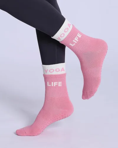 Vista 2 de Calcetines antideslizantes para mujer, calcetines de agarre de pilato, calcetines antideslizantes para yoga, calcetines de hospital, 6 pares