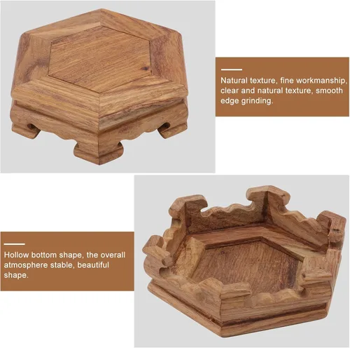 Vista 7 de DECHOUS Soporte de exhibición de taburete de madera, soporte hexagonal para plantas de madera, pequeño soporte rústico para flores, pedestal