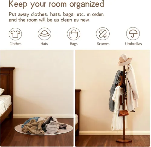 Vista 5 de Perchero de Bambú Cactus para Abrigos y Ropa, Perchero Independiente con 6 Ganchos para Adultos y Niños, Perchero Resistente Moderno para Entrada