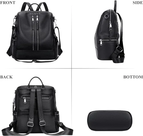 Vista 4 de ALTOSY Mochila de cuero genuino para mujer, bolsa de hombro convertible con compartimento para computadora portátil
