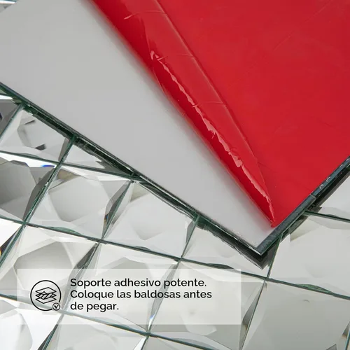 Vista 6 de Lovdeco Azulejo de Mosaico de Vidrio Espejo Adhesivo de 2 pulgadas, 9 Caras Biseladas de Cristal Plateado para Salpicadero de Cocina, 12 x 10 Plata