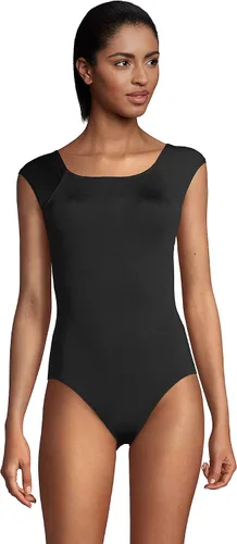 Vista 3 de Lands' End Mastectomy - Traje de baño de una pieza con manga casquillo y control de abdomen resistente al cloro para mujer