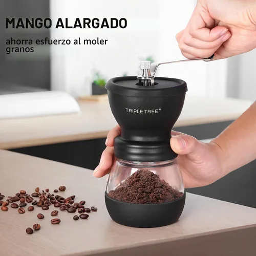 Vista 5 de Molinillo de café manual con rebabas de cerámica y mango de acero inoxidable alargado, molinillo de café de mano con 2 frascos de vidrio