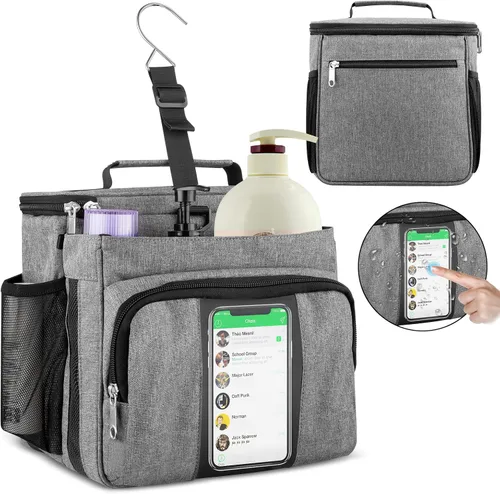 Vista 8 de Bukere Bolsa de ducha portátil para dormitorio universitario, compartimiento separado, gran capacidad, base de malla de secado rápido, bolsa de baño