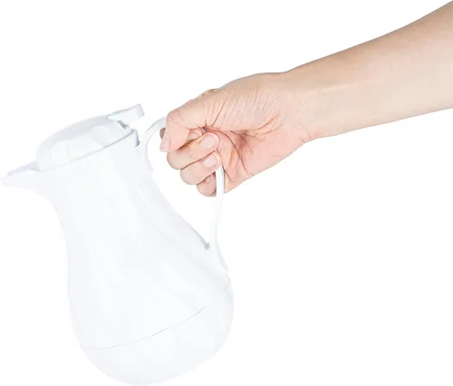 Vista 11 de Restaurantware Paquete de 10 jarras térmicas de plástico de 20 onzas con mango ergonómico, cafetera blanca con boquilla sin goteo, para catering