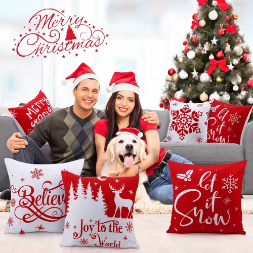 Vista 4 de Hosuly 9 fundas de almohada navideñas de 18 x 18 pulgadas, clásicas Clásico