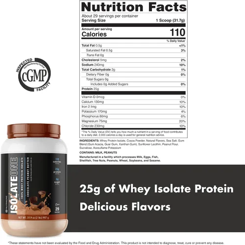 Vista 5 de NutraOne IsolateOne Whey Isolate Proteína en polvo 100% puro aislado de suero en polvo (mantequilla de maní de chocolate - 29 porciones)