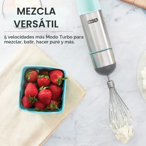 Vista 3 de Dash Chef Series - Batidora de mano de inmersión de 5 velocidades con cuchillas de acero inoxidable, accesorio para batidora y guía de recetas