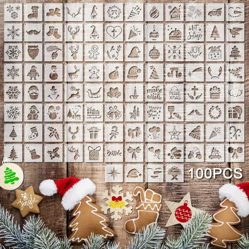 Vista 14 de 100 plantillas para pintar en madera, plantillas reutilizables para manualidades, plantillas de dibujo, papel de pared festivo para bricolaje, álbum