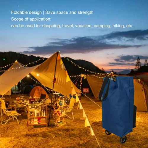 Vista 6 de Carrito de compras plegable con ruedas, reutilizable, Oxford, bolsa portátil de gran capacidad plegable para compras, viajes, campamento