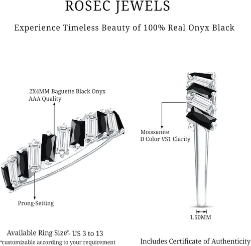 Vista 4 de Anillo de boda de ónix negro real (calidad AAA, joyería de piedras preciosas apilables para mujeres)