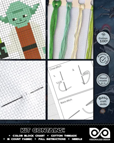 Vista 3 de Personalized.Design Kit de punto de cruz contado "Star Wars: Master Yoda" - Marcador de libros bordado a mano