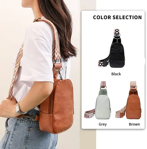 Vista 5 de BRZSACR Bolso bandolera para mujer, bolso cruzado de piel sintética, bolsa de pecho para mujer, ciclismo, senderismo, 1 unidad, Gris