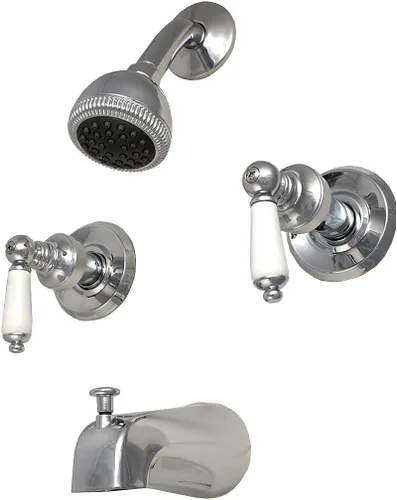 Vista 4 de PlumbUSA - Kit de molduras para válvula de ducha de 2 manijas, mango de porcelana, ajuste Price Pfister - Acabado cromado
