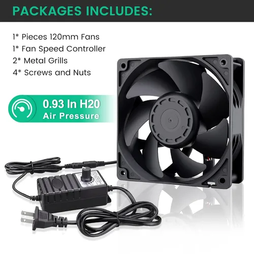 Vista 5 de Wathai Ventilador axial alimentado por CA de 4.724 in x 1.496 in, 110 V 220 V, controlador de velocidad variable de 12 V con enchufe de CA