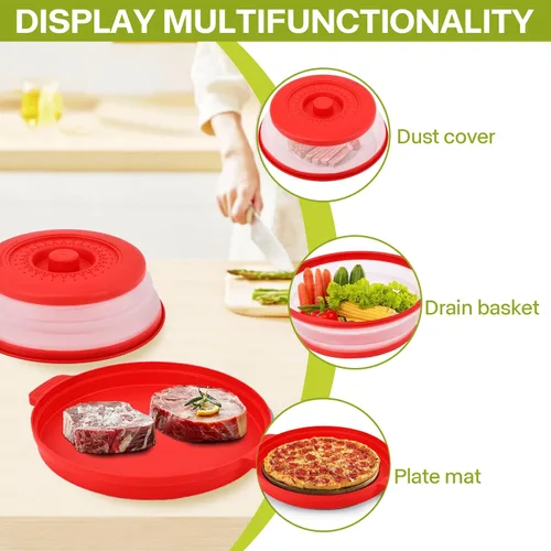 Vista 4 de Cubierta de salpicaduras para microondas para alimentos con placa base antiquemaduras, plástico grande y silicona ventilada para evitar quemaduras