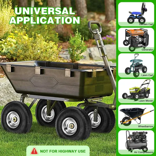 Vista 7 de RRQ Rueda neumática de 10" 4.10/3.50-4 Neumático, ruedas neumáticas de 10" con rodamientos de 5/8", cubo descentrado de 2.2" para carrito de jardín