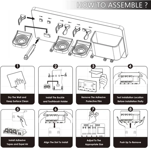 Vista 9 de simpletome - Soporte adhesivo para cepillo de dientes eléctrico, montaje en pared, color blanco No Drilling Required Adhesive Installation