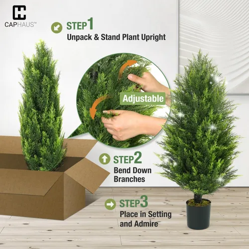 Vista 6 de Fencer Wire Juego de 2 árboles de cedro artificial de 3 pies y 36 pulgadas, plantas artificiales naturales para macetas exteriores, resistente a