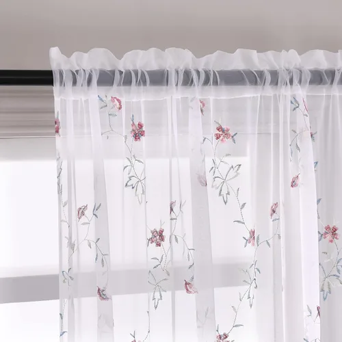 Vista 9 de Taisier Home Cortinas Traslúcidas Blancas Florales con Estampado de Flores y Bordado de Enredaderas para Dormitorio, Cortina con Bolsillo