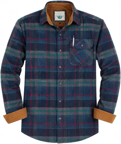 Vista 29 de Gioberti - Camisa a cuadros de franela cepillada de 100% algodón para hombre con contraste de pana Carbón vegetal