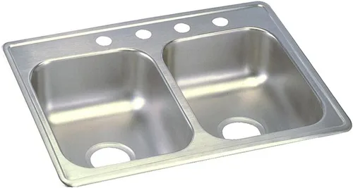 Vista 6 de Dayton D233221 Equal - Fregadero de acero inoxidable con doble tazón, 33 x 22 x 6.5 pulgadas