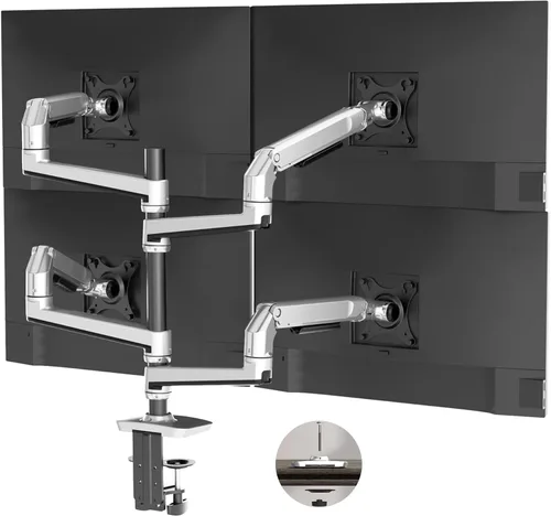 Vista 14 de Ergounion Soporte para monitor doble, soporta pantallas de hasta 40 pulgadas y 25 libras, brazo doble para monitor totalmente ajustable con Negro