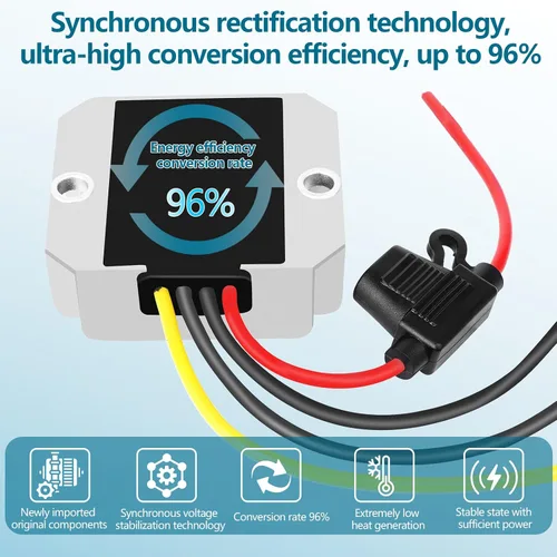 Vista 3 de Convertidor reductor DC-DC 6V 10A 60W 12V 24V a 6V Convertidor de transformador de potencia con fusible, regulador de voltaje impermeable..