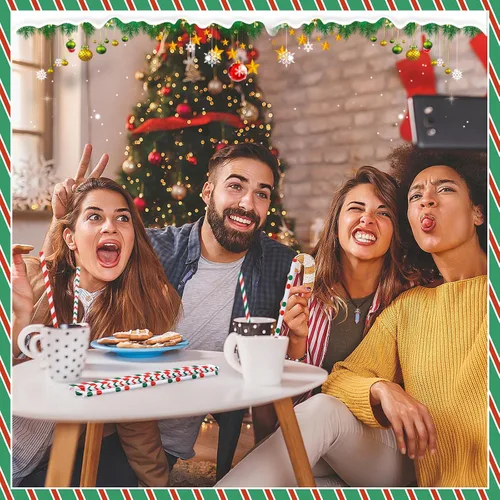 Vista 7 de Uiifan 48 popotes de Navidad de plástico para beber Navidad de 9 pulgadas, 4 estilos, popotes reutilizables para vacaciones, cumpleaños, bodas
