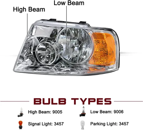 Vista 2 de JSBOYAT Reemplazo del conjunto de faros delanteros para Ford Expedition 2003-2006 lado del pasajero y del conductor, carcasa cromada con reflector