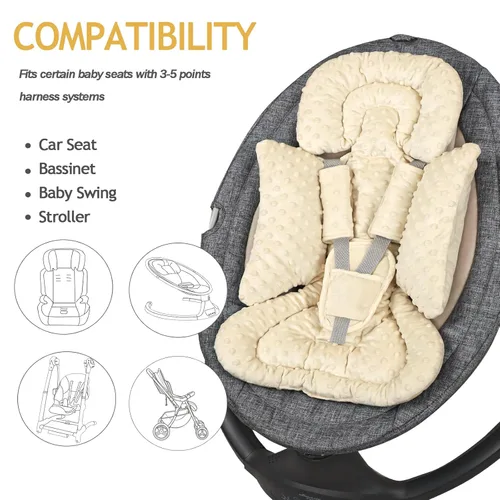 Vista 5 de Inserto de Asiento de Coche para Bebé Niño Niña, Inserto de Asiento de Coche 3 en 1 para Recién Nacido con Almohadillas y Correas, Respaldo