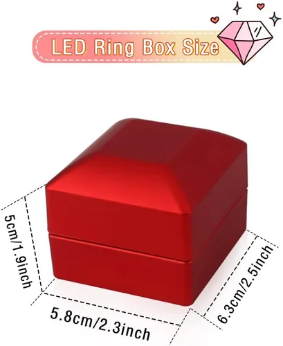 Vista 6 de iSuperb 2 cajas de anillo LED iluminadas para propuestas, compromisos, bodas, regalos (2 unidades, rojo)