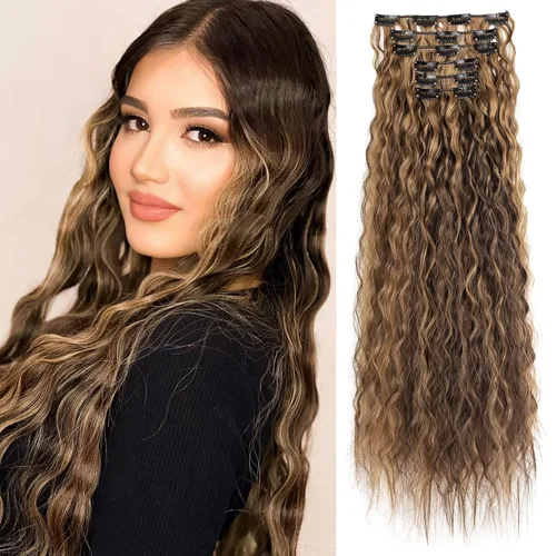 Vista 15 de LONAI - Extensiones de cabello con clip, 6 piezas, rizadas, de 24" de largo, sintéticas, para mujer, color rubio ceniza natural