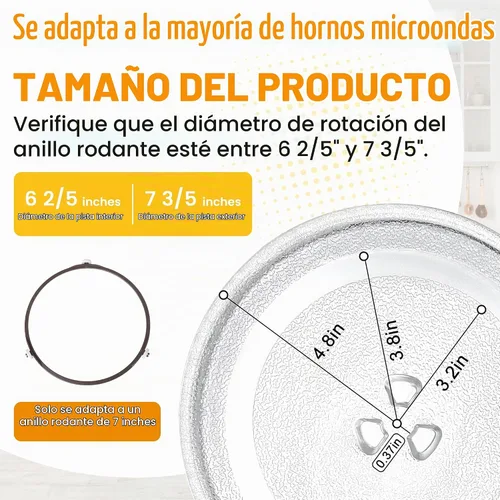 Vista 3 de Placa giratoria pequeña de vidrio para microondas de 9.6 pulgadas / 9.6 in, placa giratoria de vidrio para microondas pequeñas - BY AMI PARTS