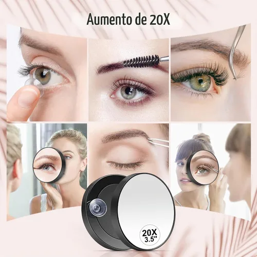 Vista 5 de MIYADIVA Espejo de aumento 20X, pequeño espejo de viaje con ventosa y pinzas, 3.5 pulgadas Negro-20x