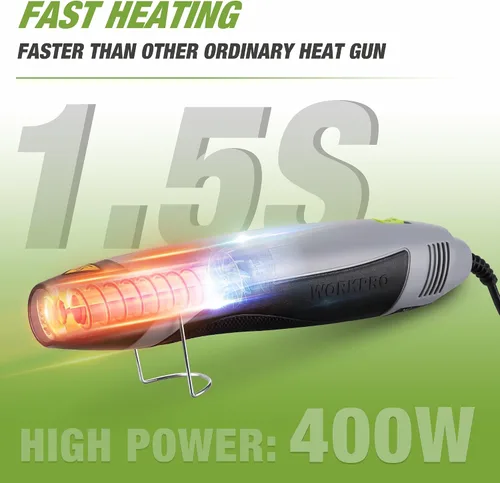 Vista 5 de WORKPRO Pistola de calor, mini pistola de aire caliente de 400 W con boquilla reflectora, 2 ajustes de temperatura de 482 ℉ (482.0 °F)/842 ℉