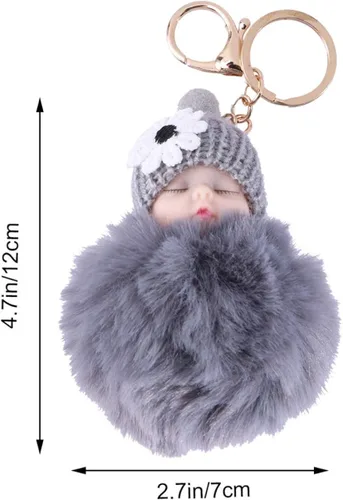 Vista 7 de Garneck Doll Pom Pom Llavero lindo mullido bebé muñeca llavero pompón mujeres coche llavero cartera bolsa teléfono colgante bolsa encanto gris