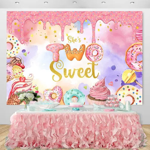 Vista 3 de Sensfun Donut Two Sweet Birthday - Telón de fondo para niñas, decoración de fiesta de segundo cumpleaños, fondo de fotografía, dona, helado