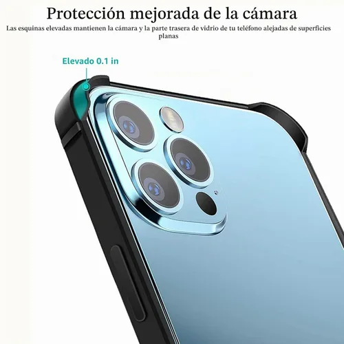 Vista 3 de Funda rígida delgada con marco de aluminio para iPhone 13 Pro, armadura de marco de metal con protección interior suave, protección de borde elevado