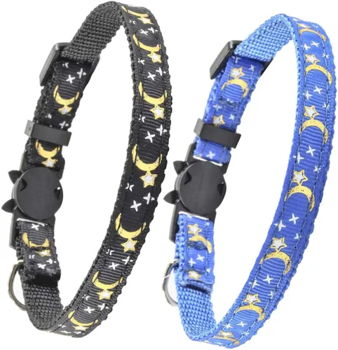 Vista 5 de 2 collares de gato con campana, bonitos collares ajustables para gatitos con accesorios (azul negro)