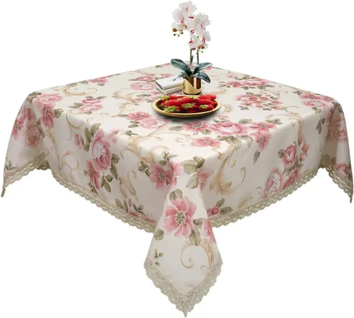 Vista 24 de Mantel cuadrado con estampado floral de 38 x 38 pulgadas, resistente a las manchas e impermeable, para cocina, comedor, interior y exterior