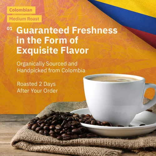 Vista 2 de Café molido colombiano Medellín, granos de café tostado medio de origen único, recién tostado a pedido, café molido orgánico, grado especial